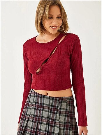 Bianco crop blouse met piping aan de voorkant lucci