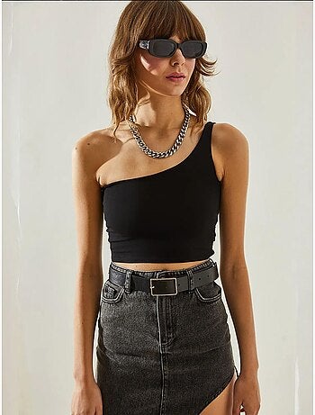 Bianco crop top met één schouderbandjes lucci