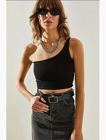 Bianco crop top met één schouderbandjes lucci