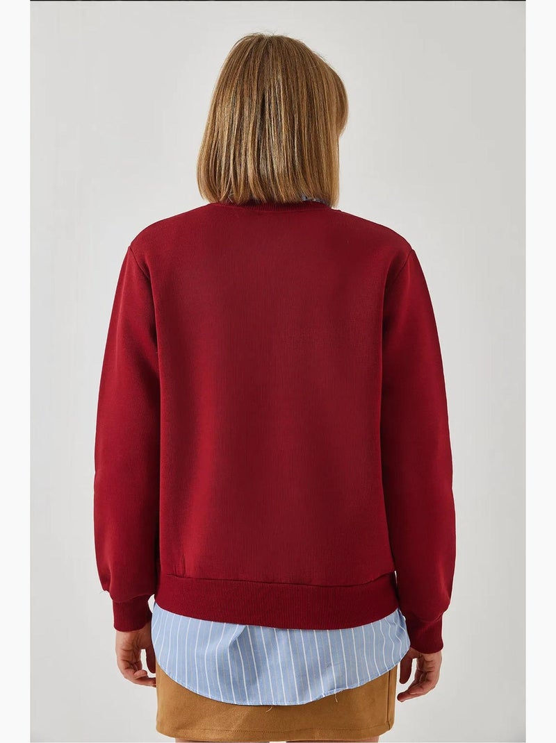 Bianco drie-draads geborsteld geborduurd sweatshirt lucci Bordeauxrood - Kiabi