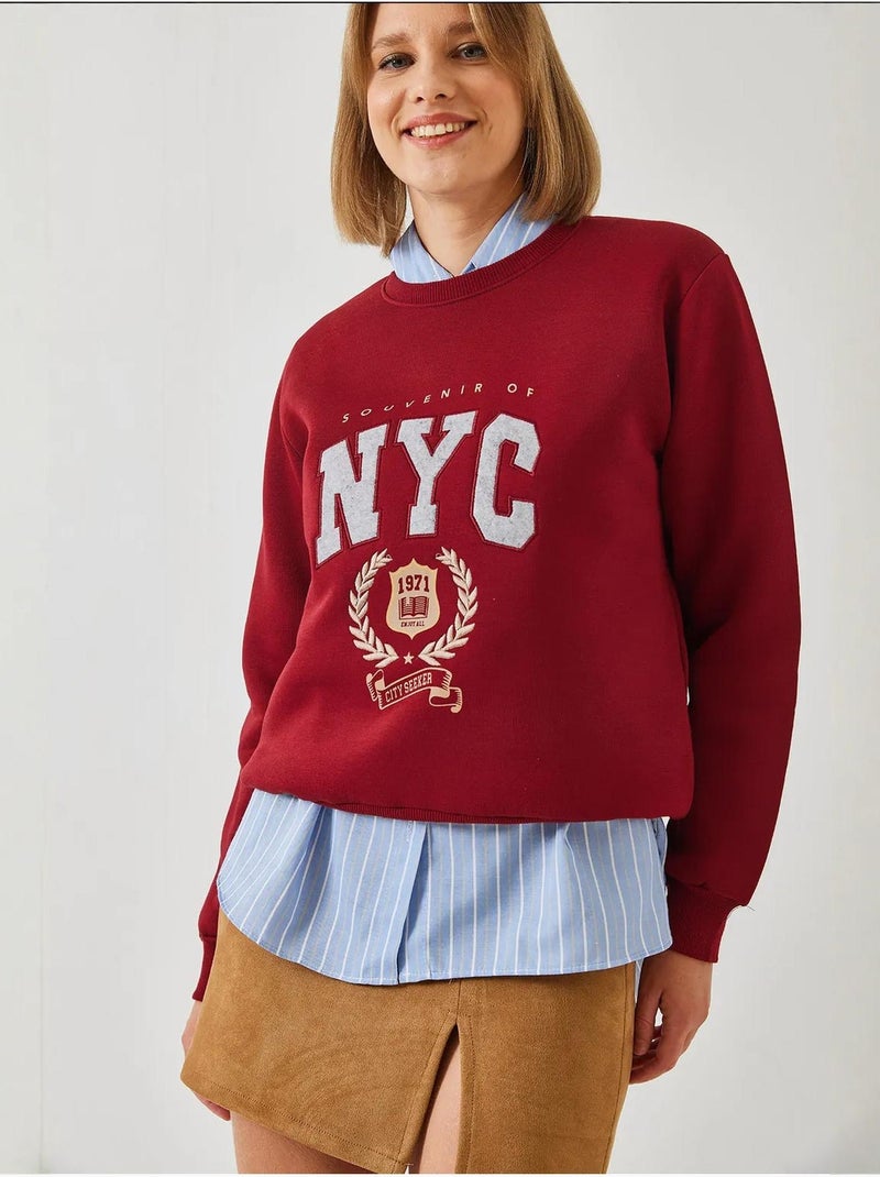 Bianco drie-draads geborsteld geborduurd sweatshirt lucci Bordeauxrood - Kiabi