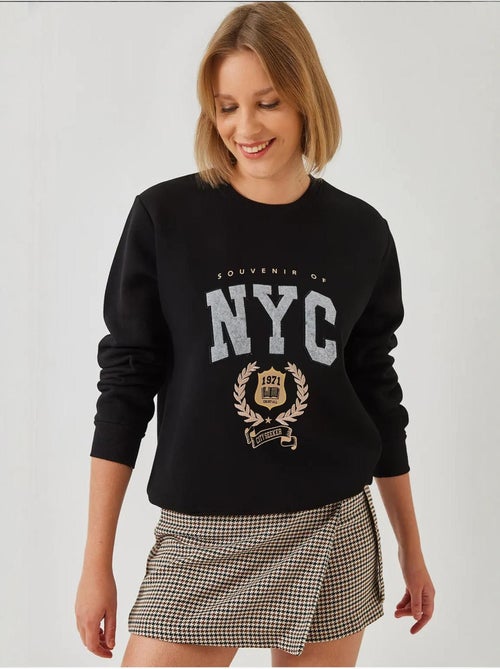 Bianco drie-draads geborsteld geborduurd sweatshirt lucci - Kiabi