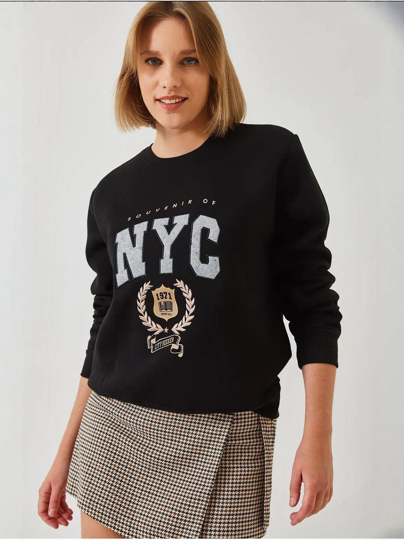 Bianco drie-draads geborsteld geborduurd sweatshirt lucci Zwart - Kiabi