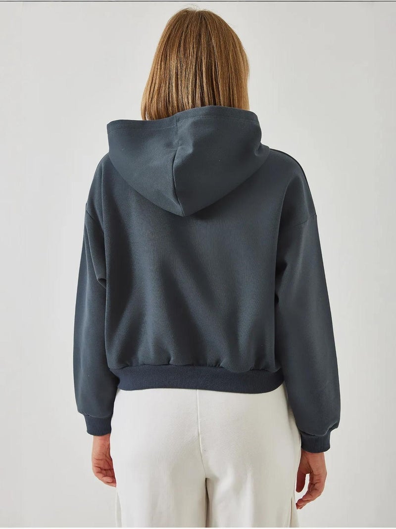 Bianco drie-garen geborstelde cropped sweatshirt met zijrits lucci Donkergrijs - Kiabi