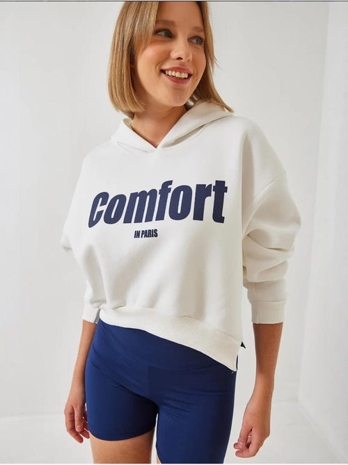 Bianco drie-garen geborstelde cropped sweatshirt met zijrits lucci - Kiabi