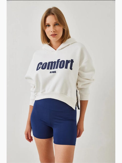 Bianco drie-garen geborstelde cropped sweatshirt met zijrits lucci - Kiabi