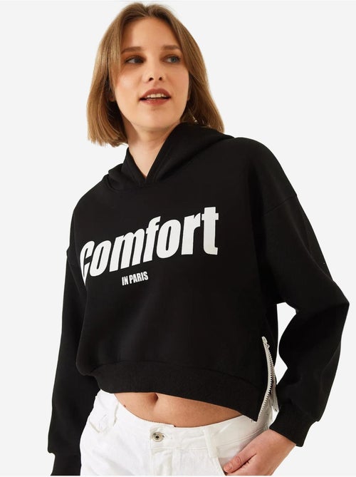 Bianco drie-garen geborstelde cropped sweatshirt met zijrits lucci - Kiabi