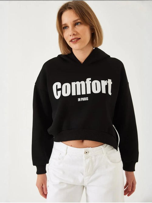 Bianco drie-garen geborstelde cropped sweatshirt met zijrits lucci - Kiabi