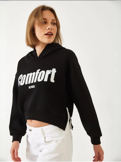 Bianco drie-garen geborstelde cropped sweatshirt met zijrits lucci - Kiabi