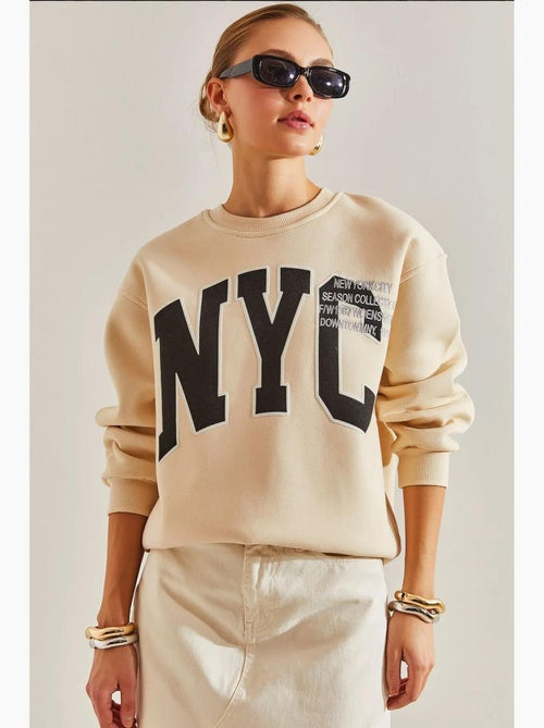 Bianco drielaags geborsteld bedrukt oversized sweatshirt lucci - Kiabi