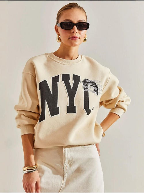 Bianco drielaags geborsteld bedrukt oversized sweatshirt lucci - Kiabi