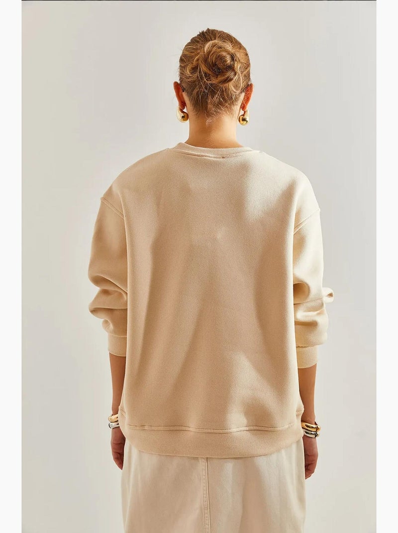 Bianco drielaags geborsteld bedrukt oversized sweatshirt lucci Klei-beige - Kiabi