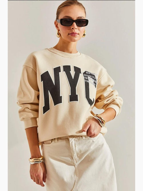 Bianco drielaags geborsteld bedrukt oversized sweatshirt lucci - Kiabi