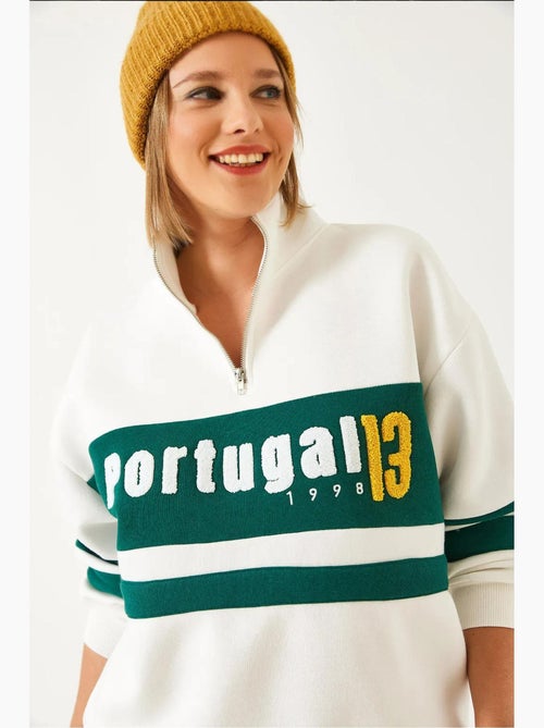 Bianco drielaags geborsteld sweatshirt met rits en print lucci - Kiabi