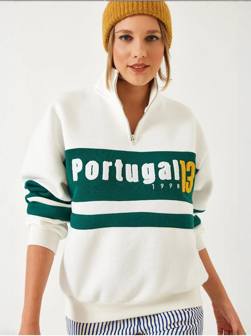 Bianco drielaags geborsteld sweatshirt met rits en print lucci Multicolor - Kiabi