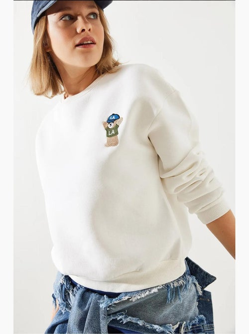 Bianco geborduurd garen sweatshirt lucci - Kiabi