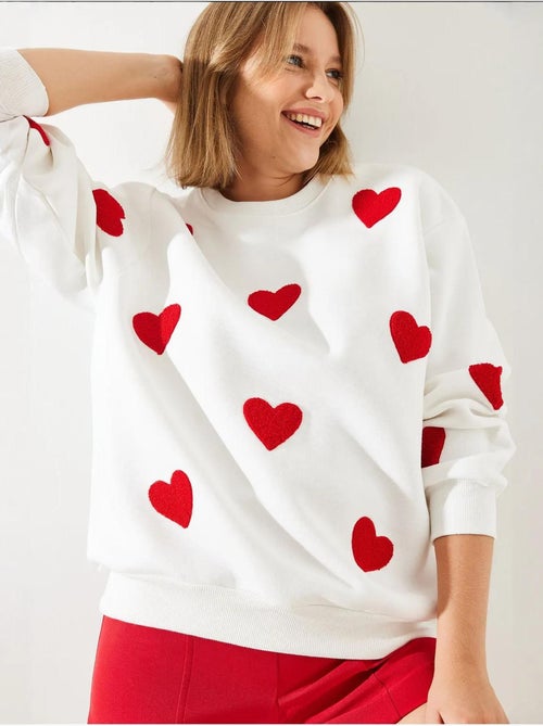 Bianco geborduurd hart sweatshirt lucci - Kiabi