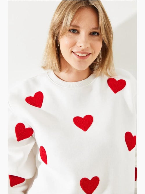 Bianco geborduurd hart sweatshirt lucci - Kiabi