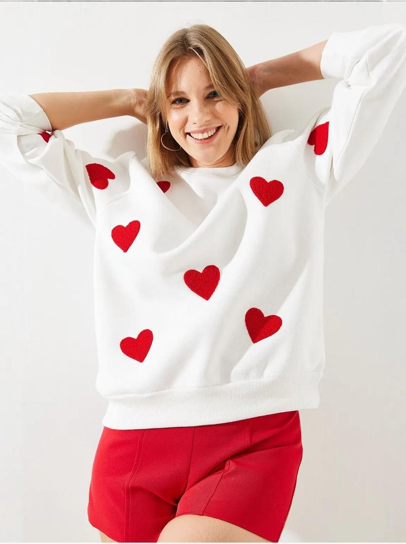 Bianco geborduurd hart sweatshirt lucci Wit - Kiabi