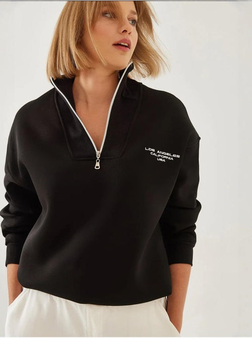 Bianco geborstelde oversized sweatshirt met hoge hals en ritsdetail lucci - Kiabi