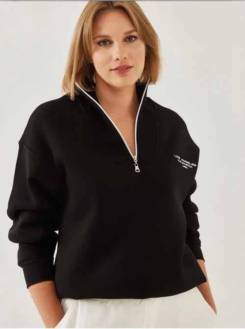 Bianco geborstelde oversized sweatshirt met hoge hals en ritsdetail lucci - Kiabi