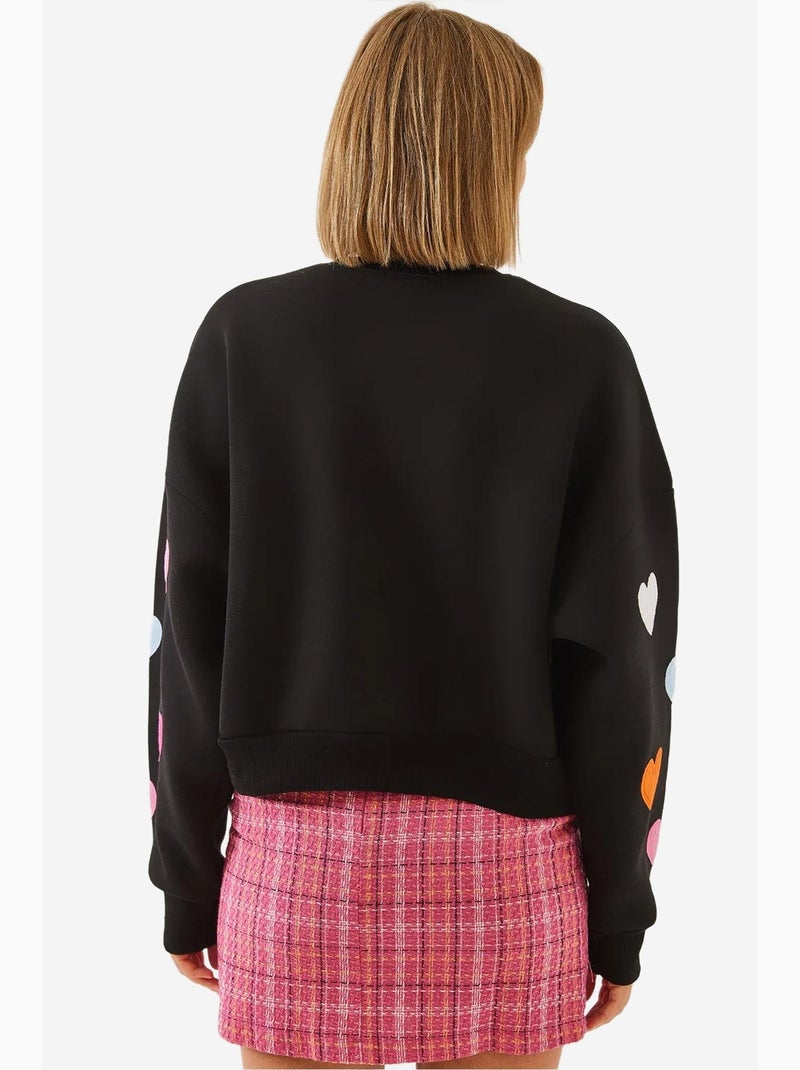Bianco hart geborduurd drievoudig garen geborsteld sweatshirt lucci Zwart - Kiabi