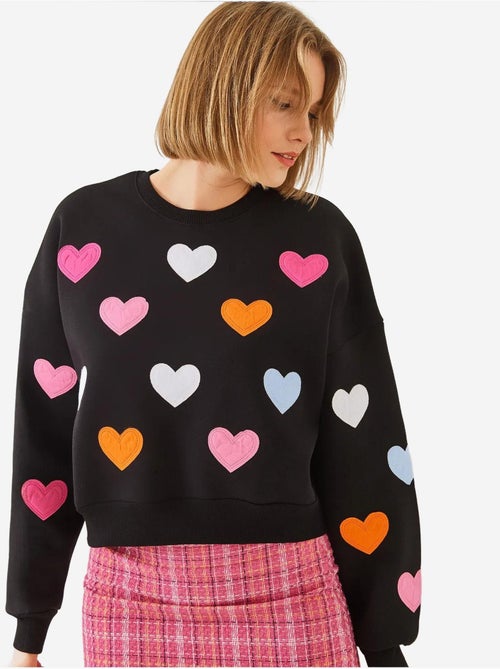 Bianco hart geborduurd drievoudig garen geborsteld sweatshirt lucci - Kiabi