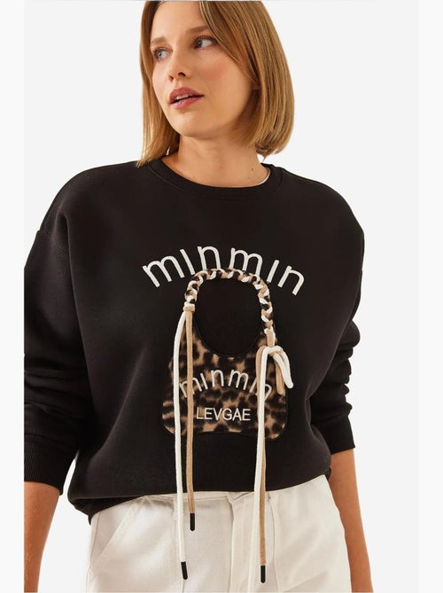 Bianco leopard bag geborduurd sweatshirt lucci - Kiabi