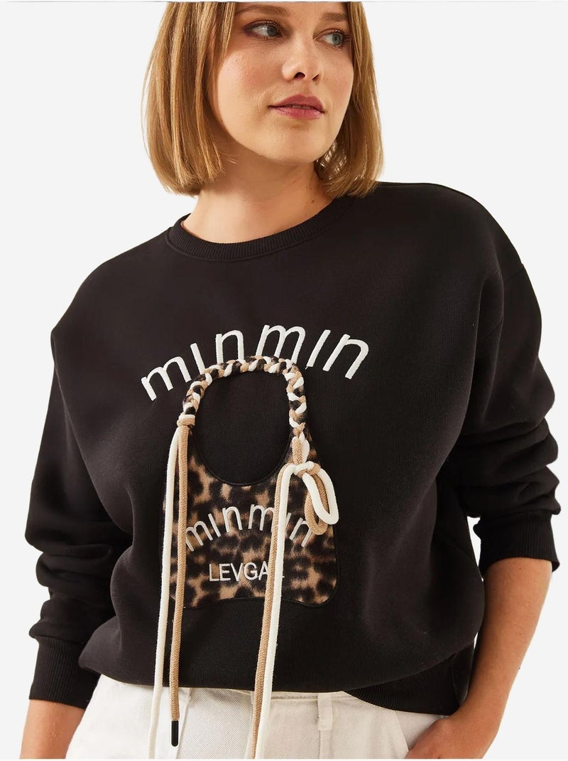 Bianco leopard bag geborduurd sweatshirt lucci Zwart - Kiabi