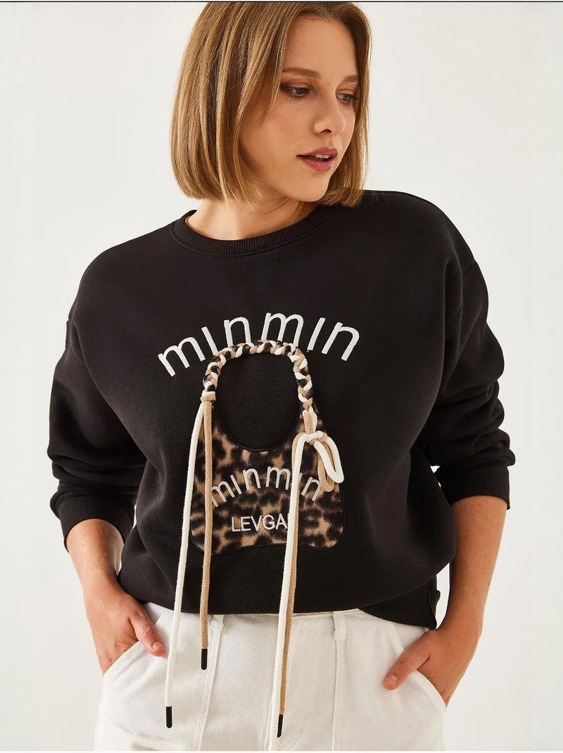 Bianco leopard bag geborduurd sweatshirt lucci Zwart - Kiabi
