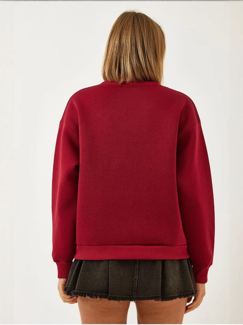Bianco luipaard geborduurd drielaags geborsteld sweatshirt lucci Bordeauxrood - Kiabi
