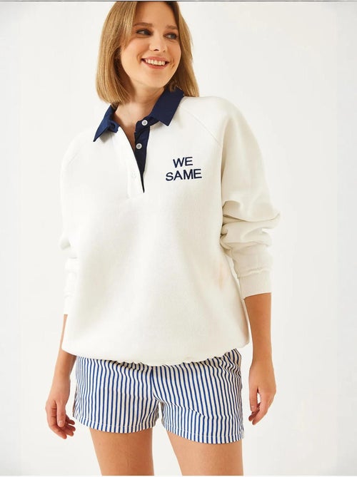 Bianco polo neck drielaags geborsteld sweatshirt lucci - Kiabi