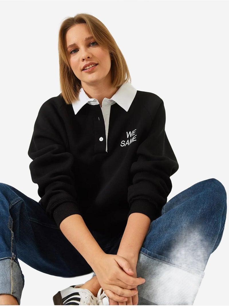 Bianco polo neck drielaags geborsteld sweatshirt lucci Zwart - Kiabi