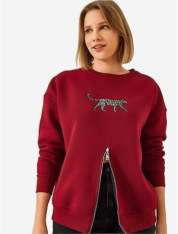 Bianco triple yarn geborstelde voorkant rits luipaardprint sweatshirt lucci