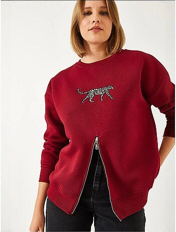 Bianco triple yarn geborstelde voorkant rits luipaardprint sweatshirt lucci