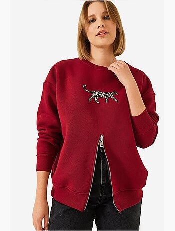 Bianco triple yarn geborstelde voorkant rits luipaardprint sweatshirt lucci