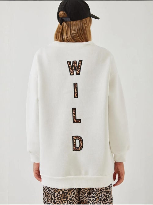 Bianco triple yarn geborstelde voorkant rits luipaardprint sweatshirt lucci - Kiabi