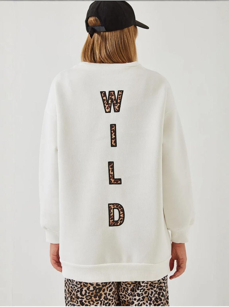 Bianco triple yarn geborstelde voorkant rits luipaardprint sweatshirt lucci Wit - Kiabi