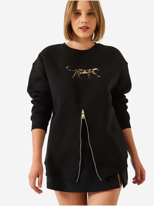 Bianco triple yarn geborstelde voorkant rits luipaardprint sweatshirt lucci - Kiabi