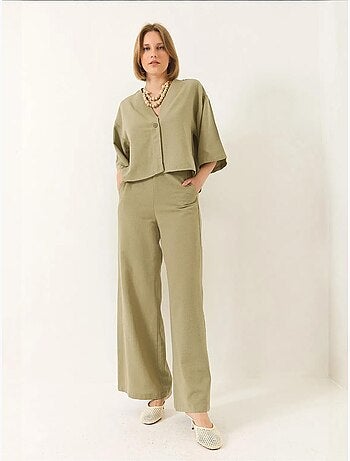Bianco v-hals vleermuismouwen linnen kimono palazzo broekset lucci