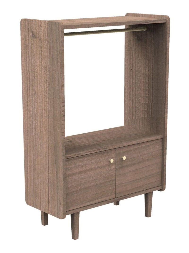 Bibliothèque 2 portes et 1 penderie en bois avec boutons métal - sauthon Marron - Kiabi