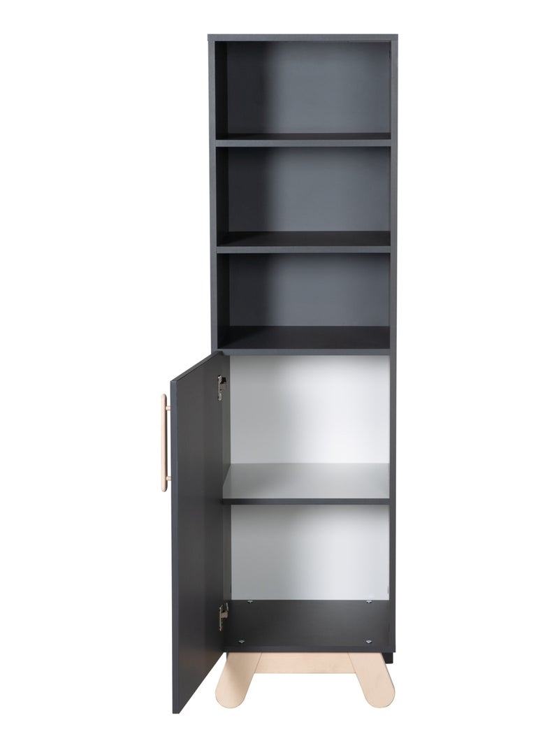 Bibliothèque enfant colonne porte et 3 niches 'Roba Jara' gris anthracite - Kiabi