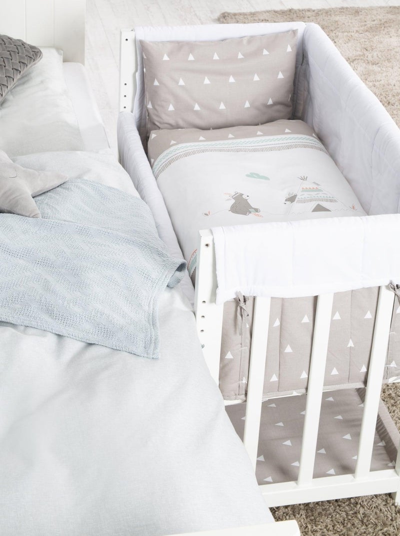 Bijzetwieg 4-in-1 met complete beddengoedset met beertjesprint 'indibear' roba Wit - Kiabi