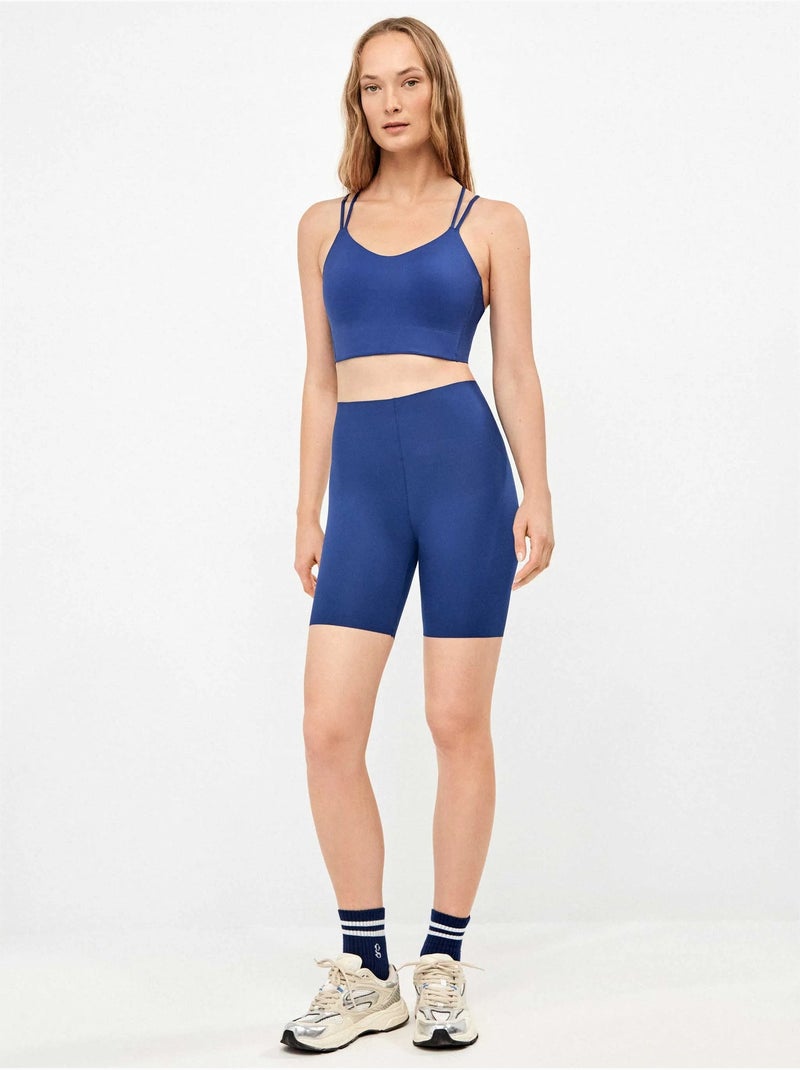 Biker legging gemaakt van vormgevend materiaal dat definieert en stileert Marineblauw - Kiabi