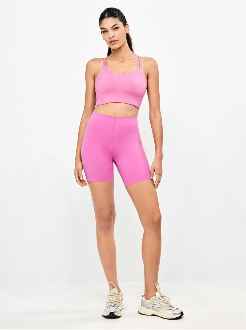 Biker legging gemaakt van vormgevend materiaal dat definieert en stileert Roze - Kiabi