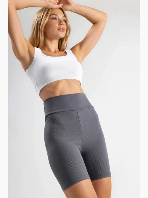 Biker shorts met hoge taille en rib hiccup - Kiabi