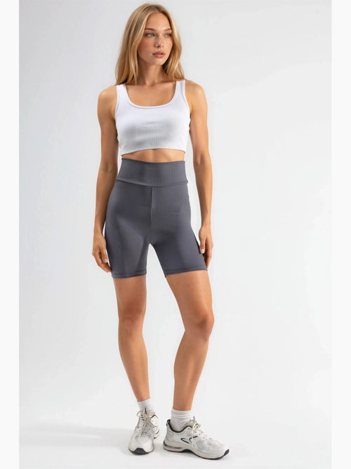 Biker shorts met hoge taille en rib hiccup - Kiabi