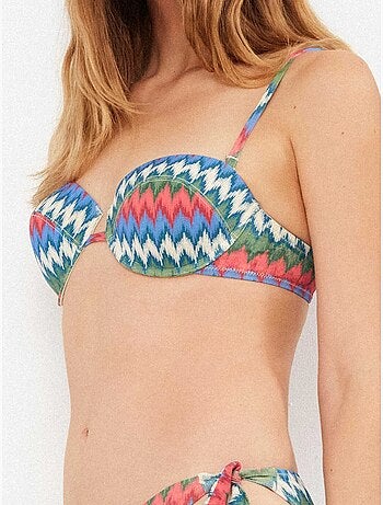 Bikini top bandeau bedrukt met zigzagpatroon
