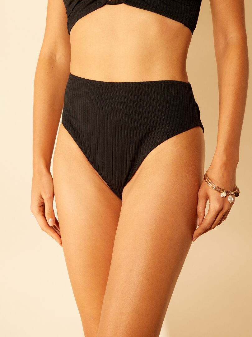Bikinibroekje in tangamodel met hoge taille zwart - Kiabi