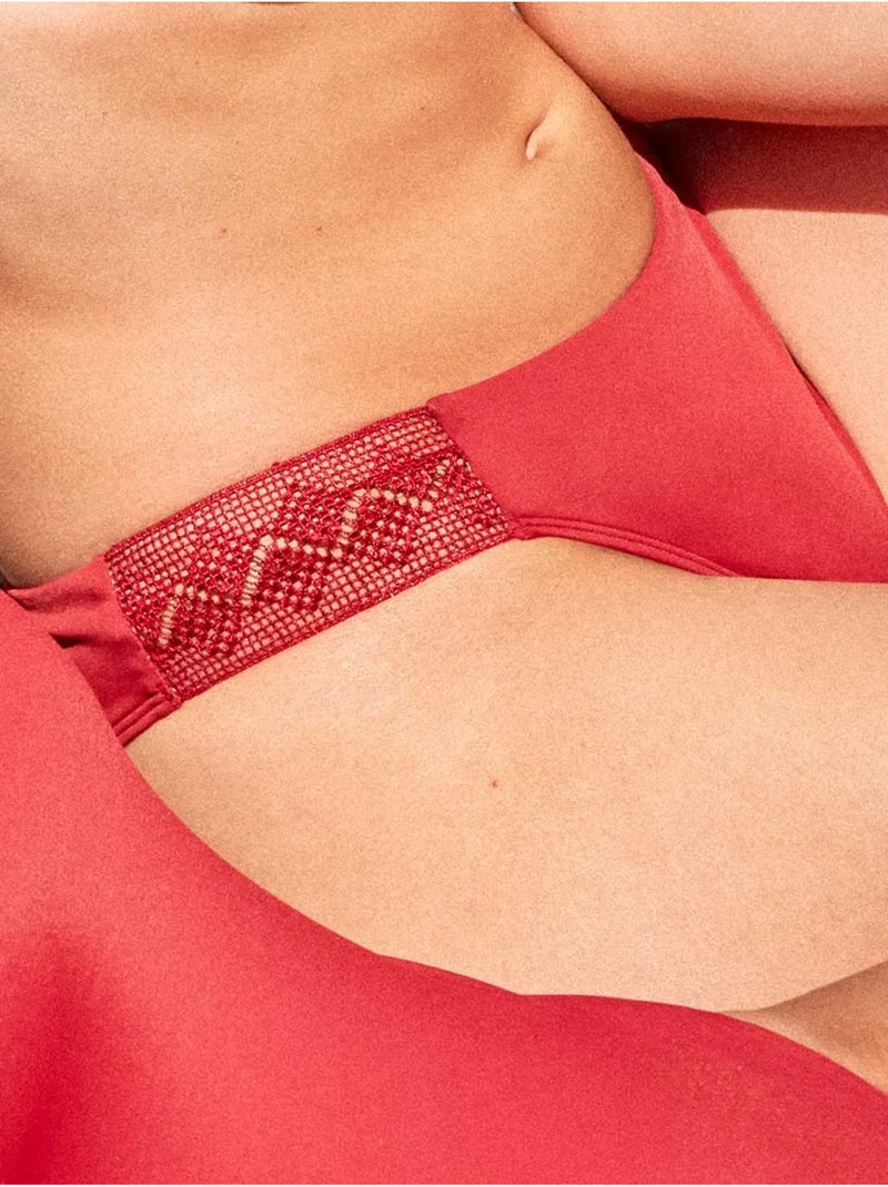 Bikinibroekje kant zijkanten Rood - Kiabi